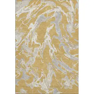 Photo of Gold Gray And Beige Abstract Washable Area Rug With UV Protection