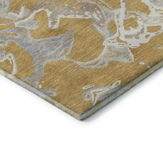 Gold Gray And Beige Abstract Washable Area Rug With UV Protection Photo 6