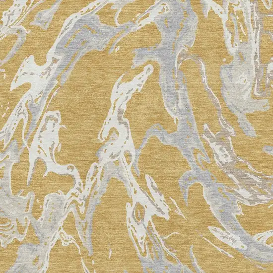 Gold Gray And Beige Abstract Washable Area Rug With UV Protection Photo 2