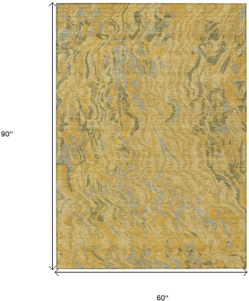Gold Gray And Beige Abstract Washable Indoor Outdoor Area Rug Photo 3