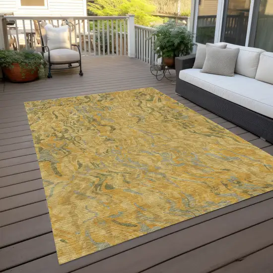 Gold Gray And Beige Abstract Washable Indoor Outdoor Area Rug Photo 9