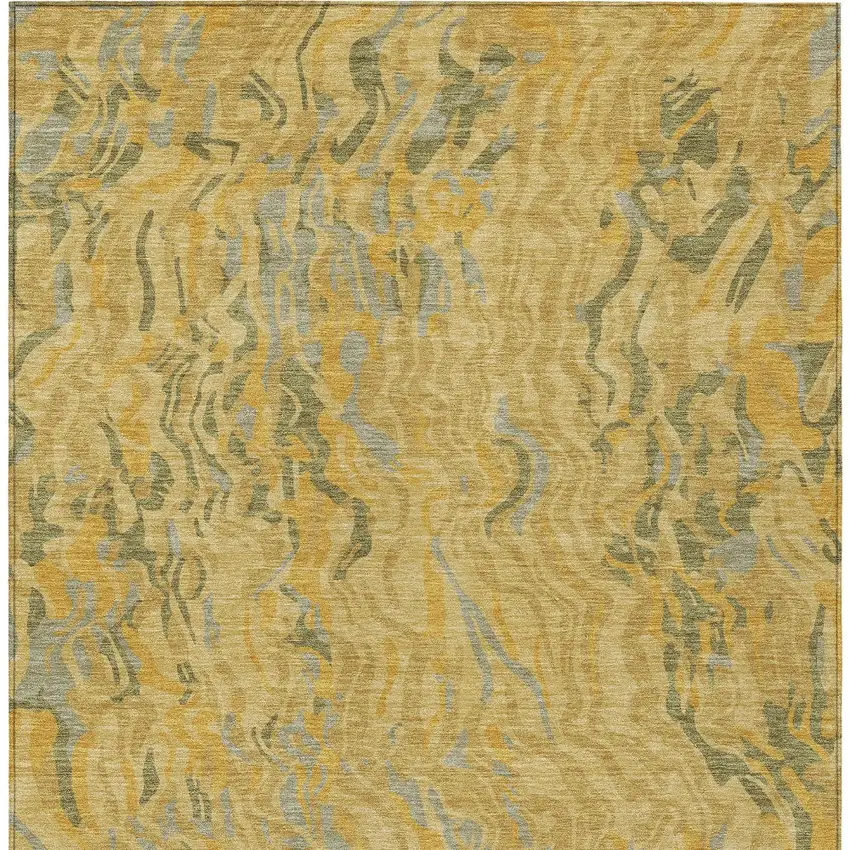 Gold Gray And Beige Abstract Washable Indoor Outdoor Area Rug Photo 8