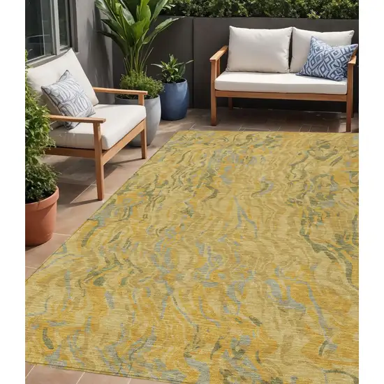 Gold Gray And Beige Abstract Washable Indoor Outdoor Area Rug Photo 1