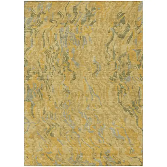 Gold Gray And Beige Abstract Washable Indoor Outdoor Area Rug Photo 2