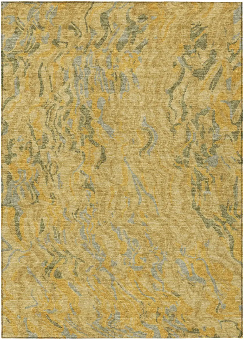 Gold Gray And Beige Abstract Washable Indoor Outdoor Area Rug Photo 2