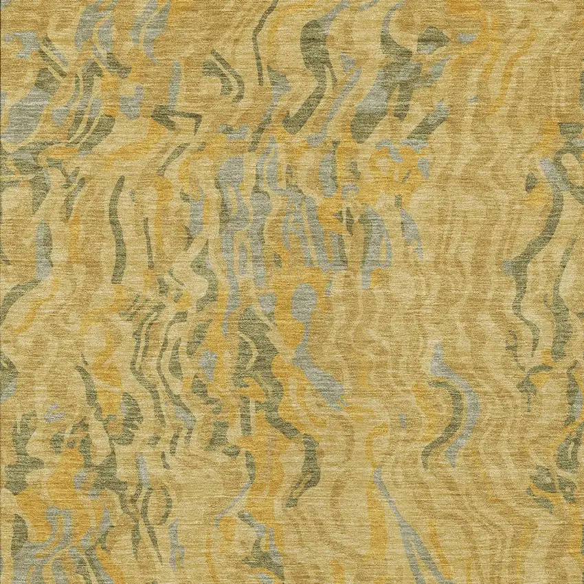 Gold Gray And Beige Abstract Washable Indoor Outdoor Area Rug Photo 7