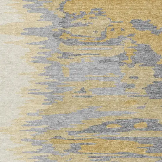 Gold Gray And Beige Abstract Washable Indoor Outdoor Area Rug Photo 5
