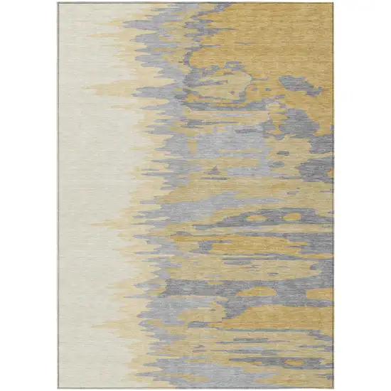 Gold Gray And Beige Abstract Washable Indoor Outdoor Area Rug Photo 2