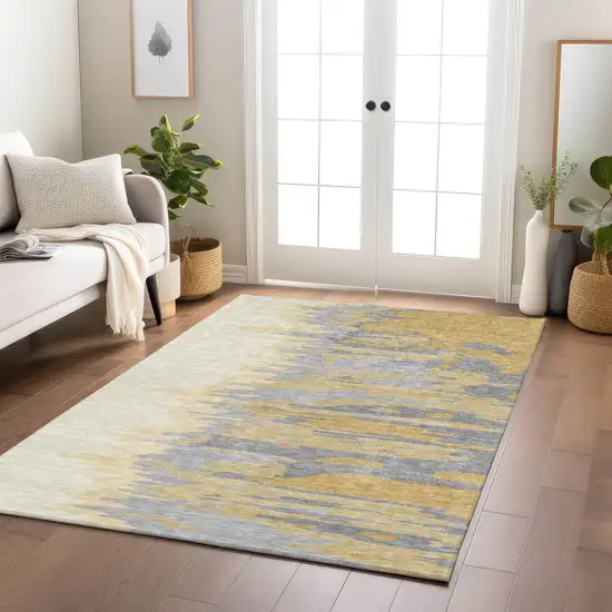 Gold Gray And Beige Abstract Washable Indoor Outdoor Area Rug Photo 9