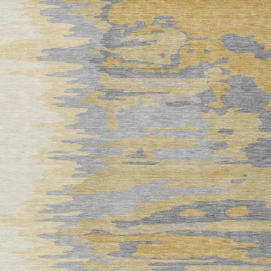 Gold Gray And Beige Abstract Washable Indoor Outdoor Area Rug Photo 5