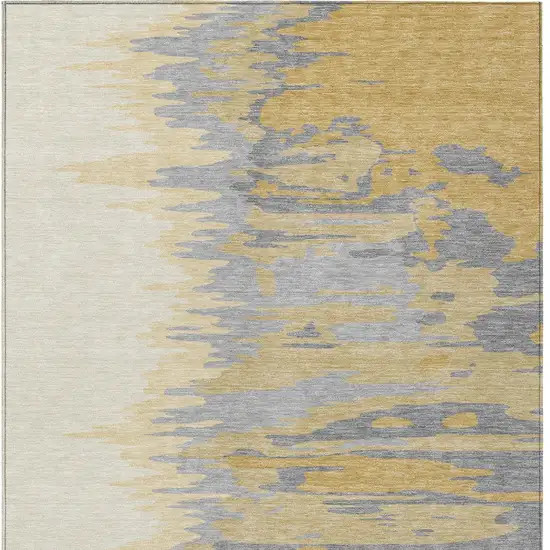 Gold Gray And Beige Abstract Washable Indoor Outdoor Area Rug Photo 6