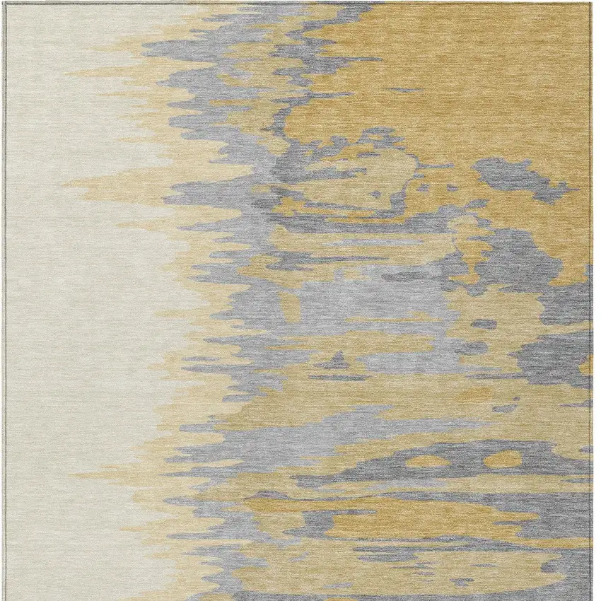 Gold Gray And Beige Abstract Washable Indoor Outdoor Area Rug Photo 6