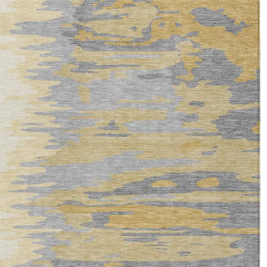 Gold Gray And Beige Abstract Washable Indoor Outdoor Area Rug Photo 5