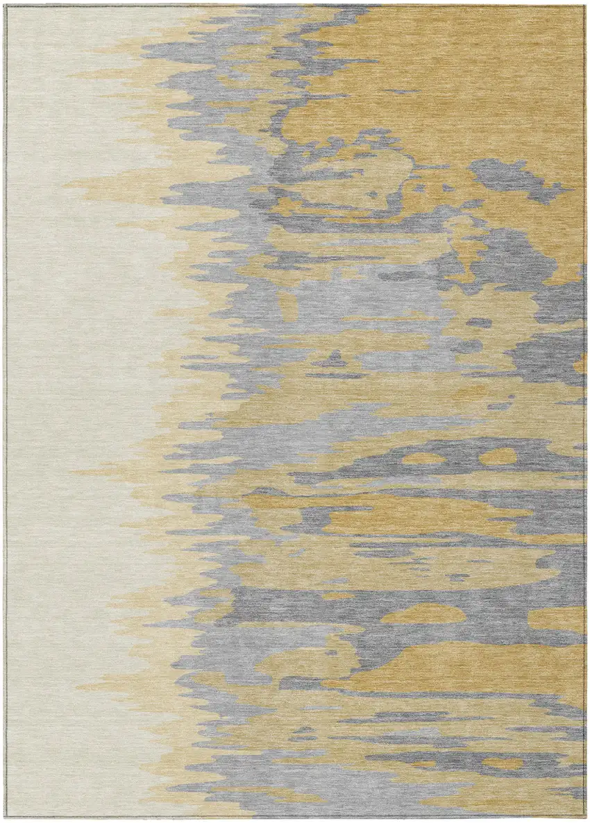 Gold Gray And Beige Abstract Washable Indoor Outdoor Area Rug Photo 2