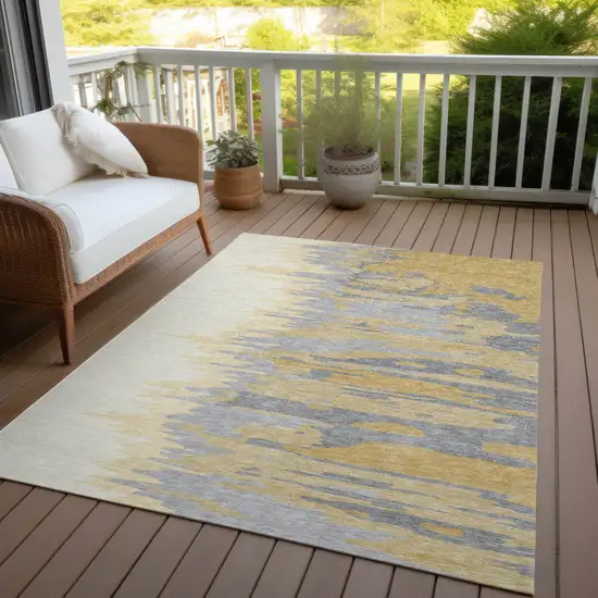 Gold Gray And Beige Abstract Washable Indoor Outdoor Area Rug Photo 7