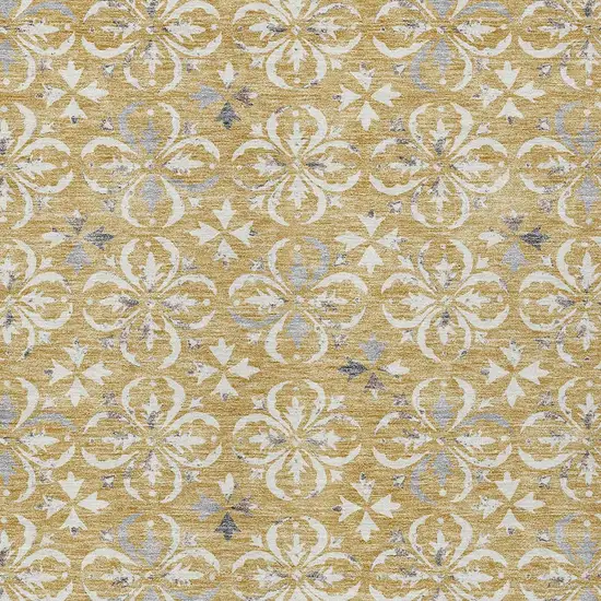 Gold Gray And Beige Floral Washable Indoor Outdoor Area Rug Photo 6