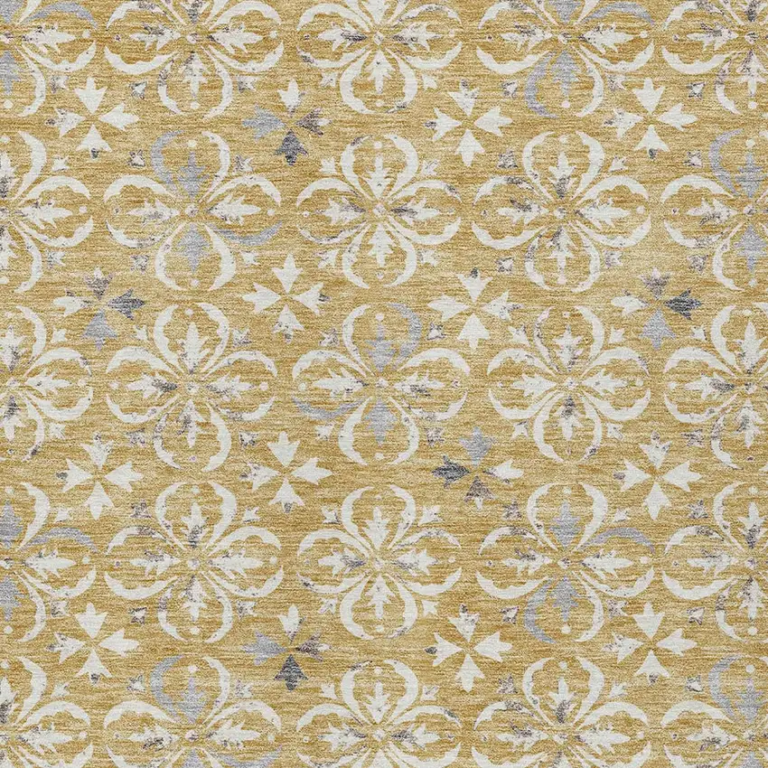 Gold Gray And Beige Floral Washable Indoor Outdoor Area Rug Photo 5