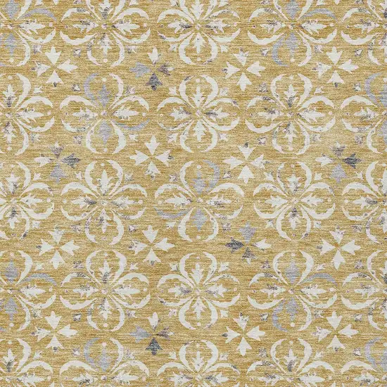 Gold Gray And Beige Floral Washable Indoor Outdoor Area Rug Photo 4