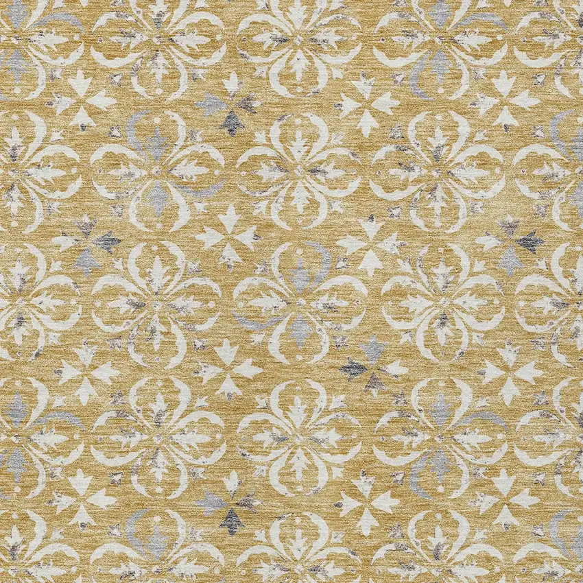 Gold Gray And Beige Floral Washable Indoor Outdoor Area Rug Photo 4