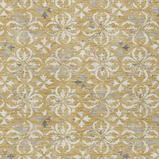 Gold Gray And Beige Floral Washable Indoor Outdoor Area Rug Photo 6
