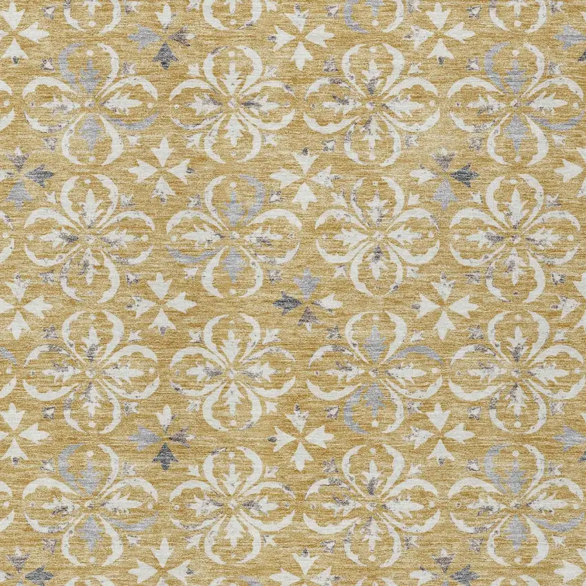 Gold Gray And Beige Floral Washable Indoor Outdoor Area Rug Photo 6