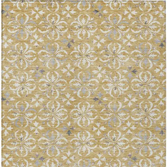 Gold Gray And Beige Floral Washable Indoor Outdoor Area Rug Photo 7