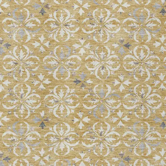 Gold Gray And Beige Floral Washable Indoor Outdoor Area Rug Photo 6
