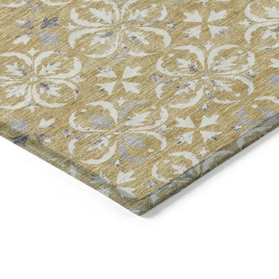 Gold Gray And Beige Floral Washable Indoor Outdoor Area Rug Photo 4