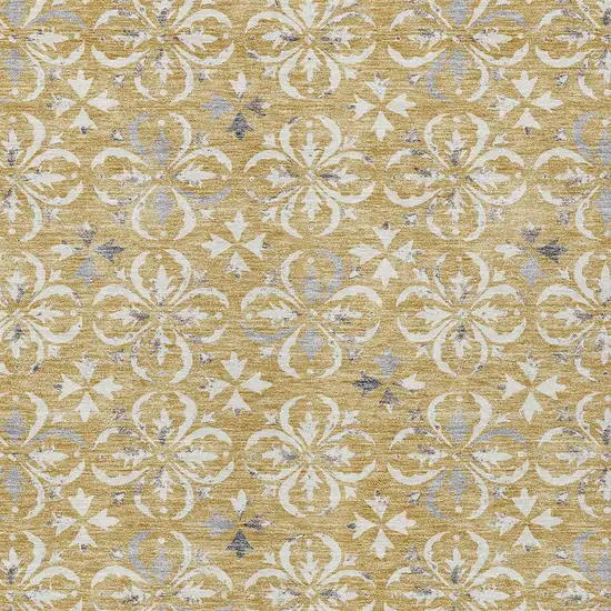 Gold Gray And Beige Floral Washable Indoor Outdoor Area Rug Photo 6