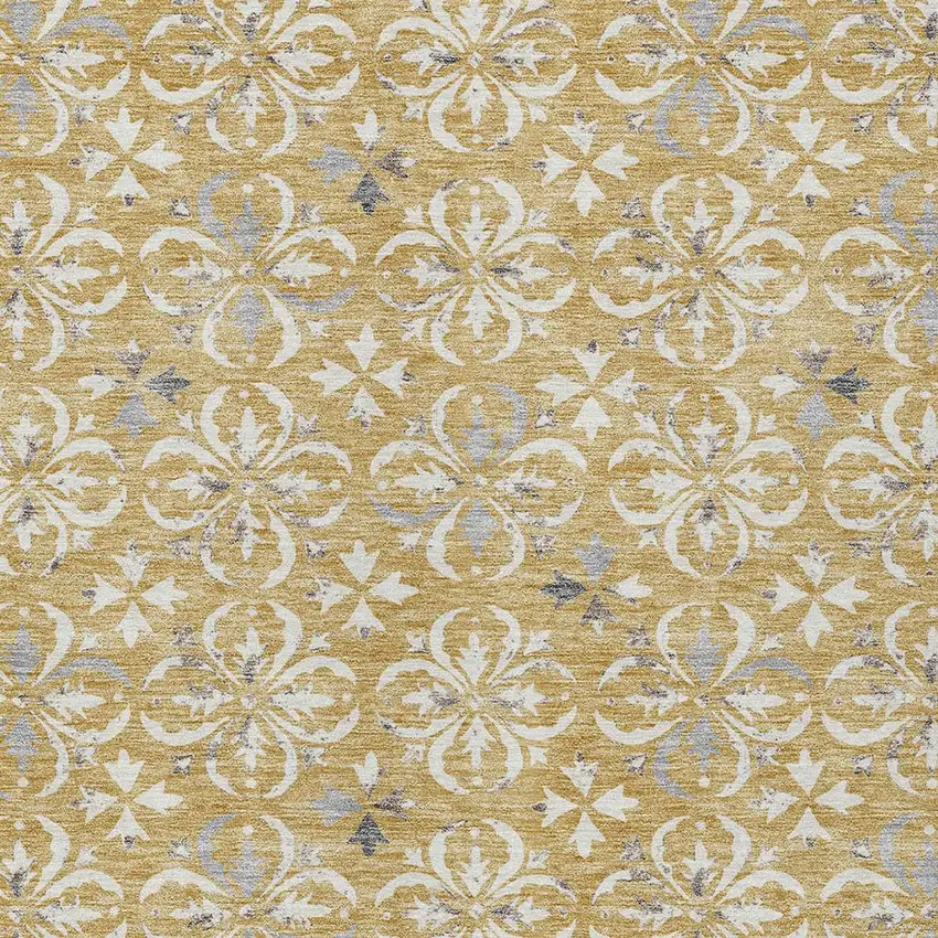 Gold Gray And Beige Floral Washable Indoor Outdoor Area Rug Photo 6