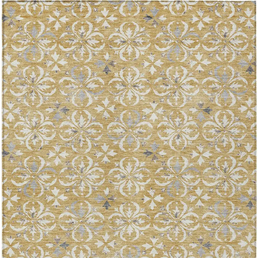 Gold Gray And Beige Floral Washable Indoor Outdoor Area Rug Photo 7