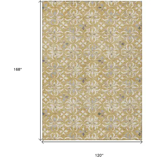 Gold Gray And Beige Floral Washable Indoor Outdoor Area Rug Photo 3