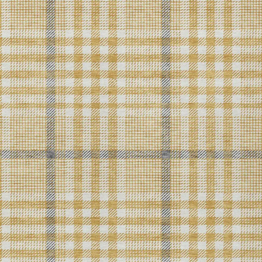 Gold Gray And Beige Plaid Washable Indoor Outdoor Area Rug Photo 6