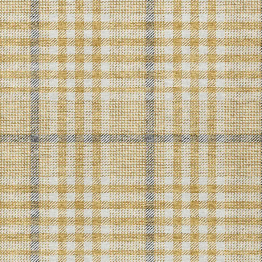 Gold Gray And Beige Plaid Washable Indoor Outdoor Area Rug Photo 6