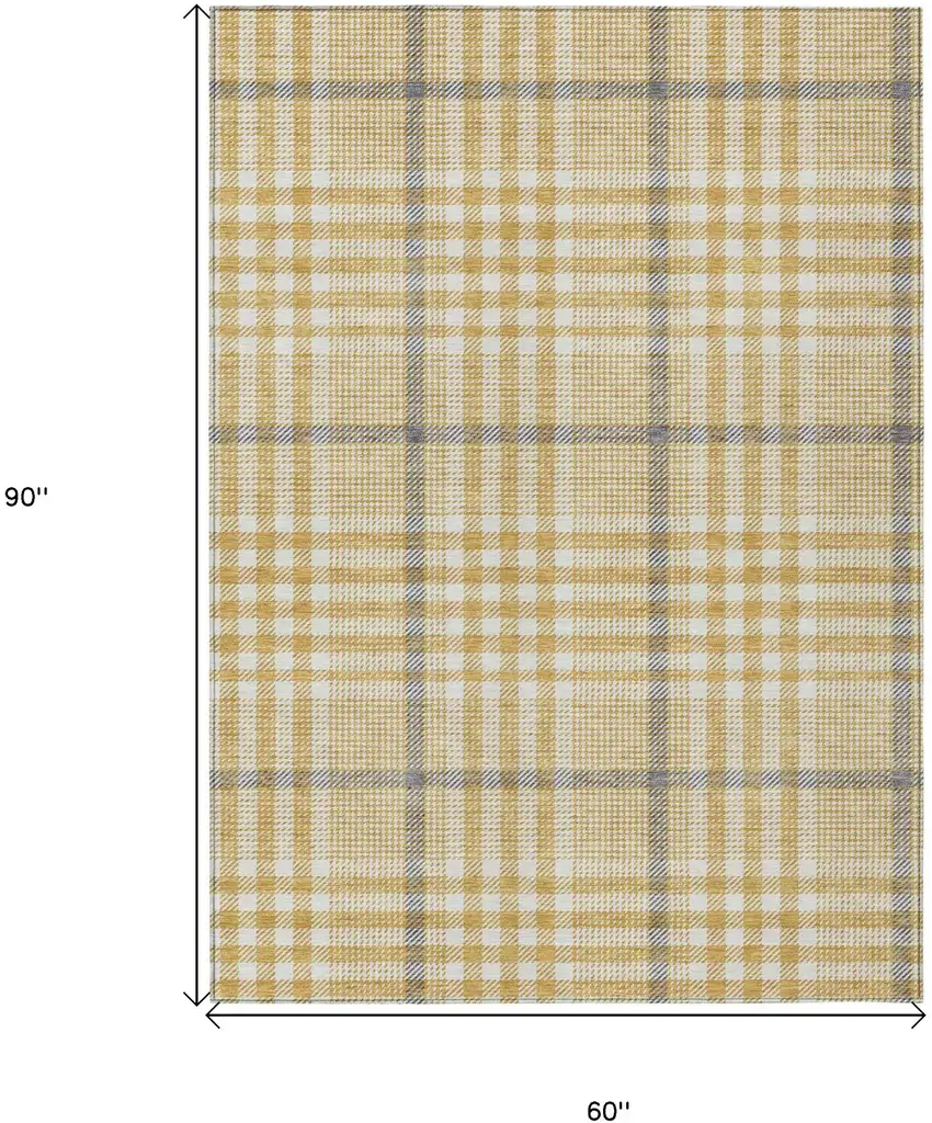 Gold Gray And Beige Plaid Washable Indoor Outdoor Area Rug Photo 8