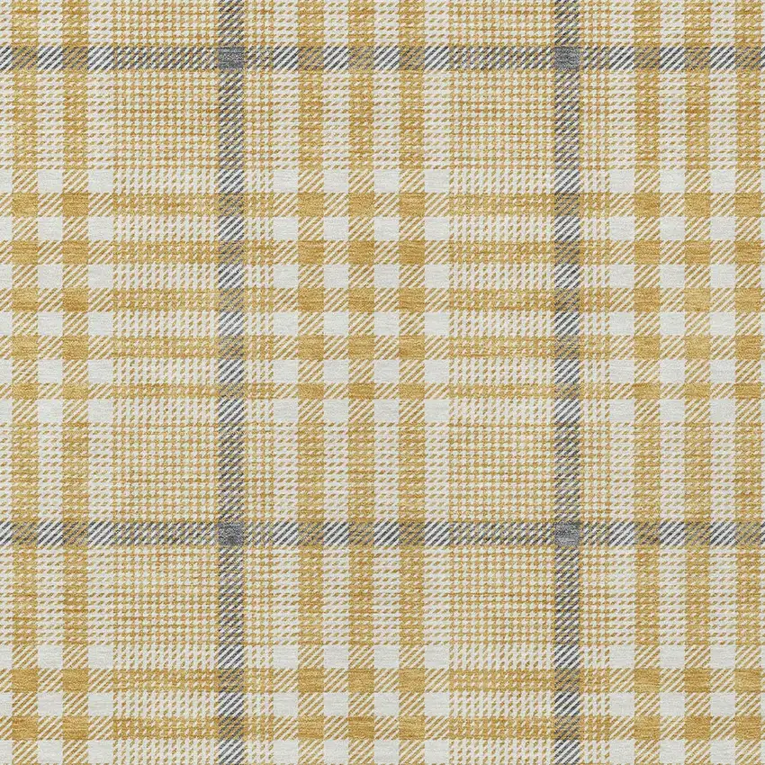 Gold Gray And Beige Plaid Washable Indoor Outdoor Area Rug Photo 6