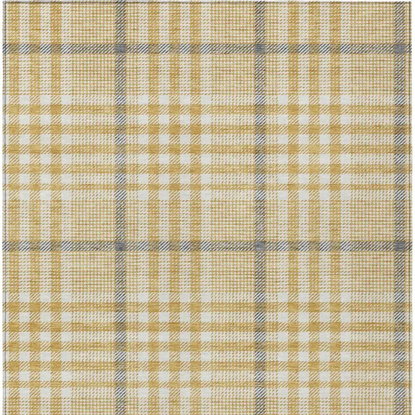 Gold Gray And Beige Plaid Washable Indoor Outdoor Area Rug Photo 7