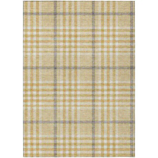 Gold Gray And Beige Plaid Washable Indoor Outdoor Area Rug Photo 2