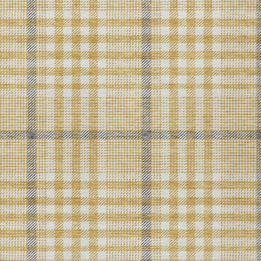 Gold Gray And Beige Plaid Washable Indoor Outdoor Area Rug Photo 6