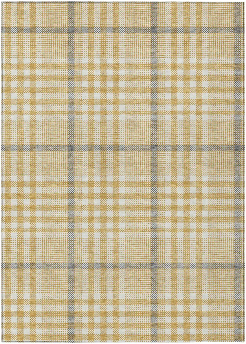 Gold Gray And Beige Plaid Washable Indoor Outdoor Area Rug Photo 2
