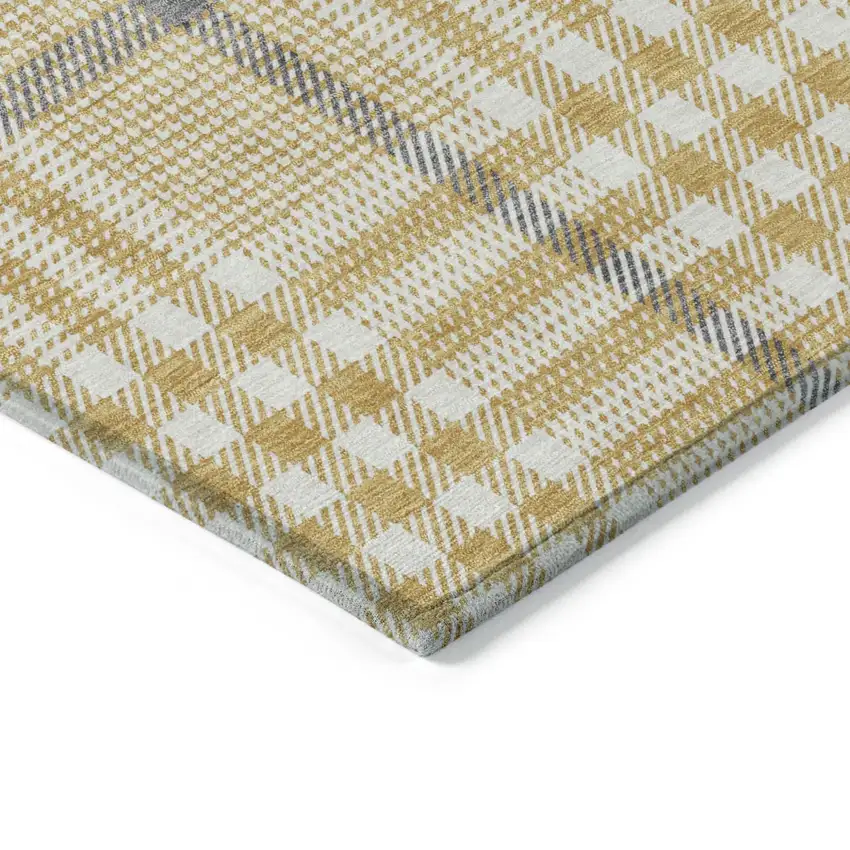 Gold Gray And Beige Plaid Washable Indoor Outdoor Area Rug Photo 4
