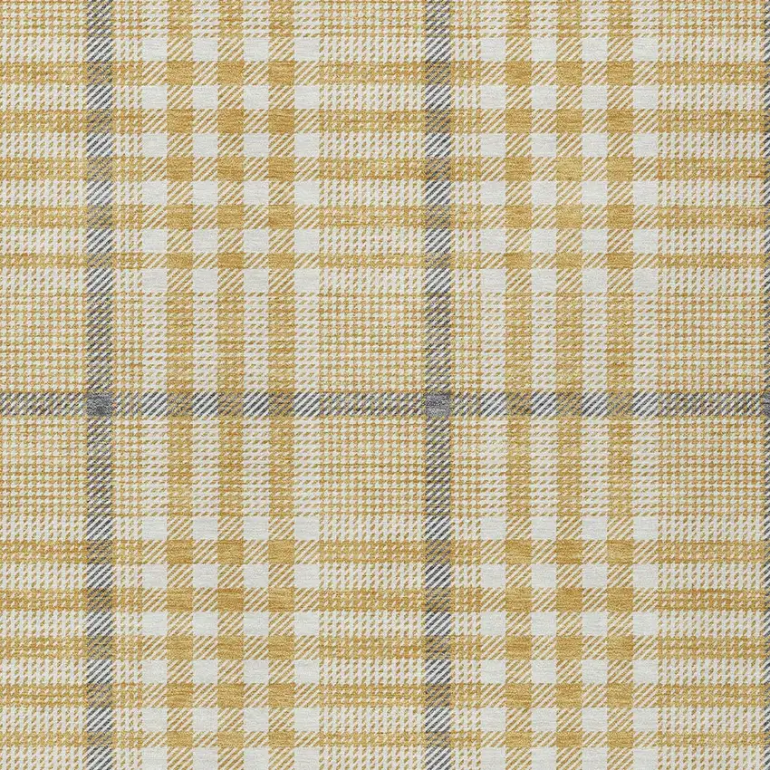 Gold Gray And Beige Plaid Washable Indoor Outdoor Area Rug Photo 6