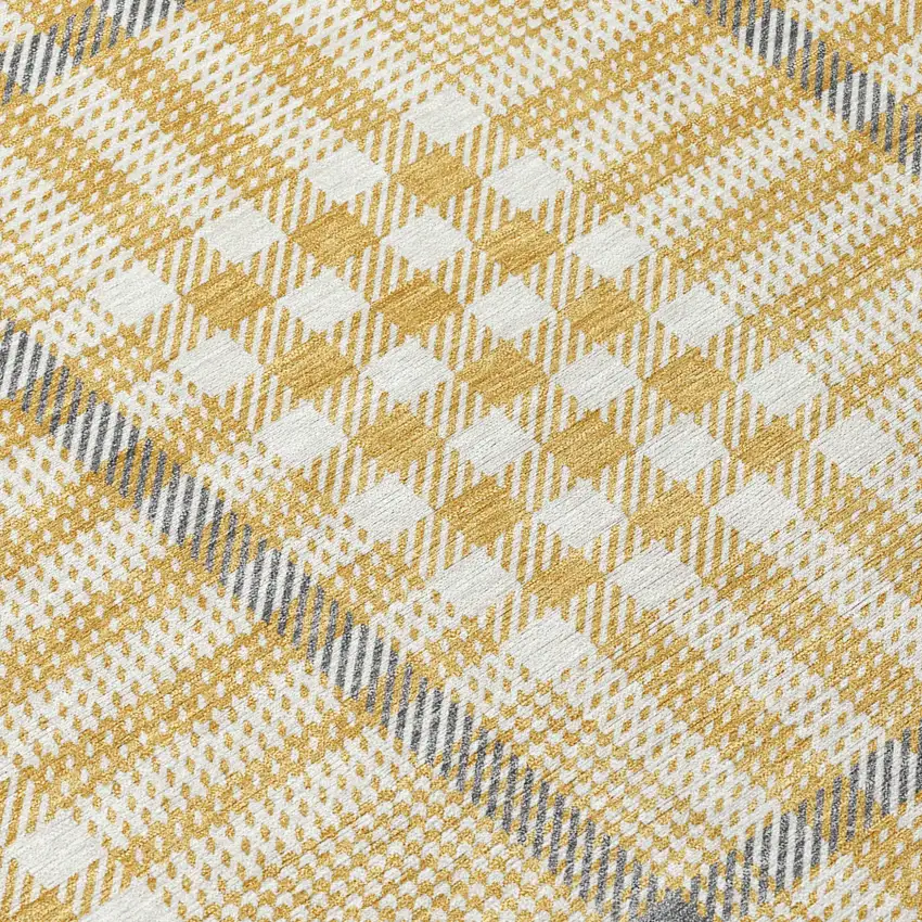 Gold Gray And Beige Plaid Washable Indoor Outdoor Area Rug Photo 5