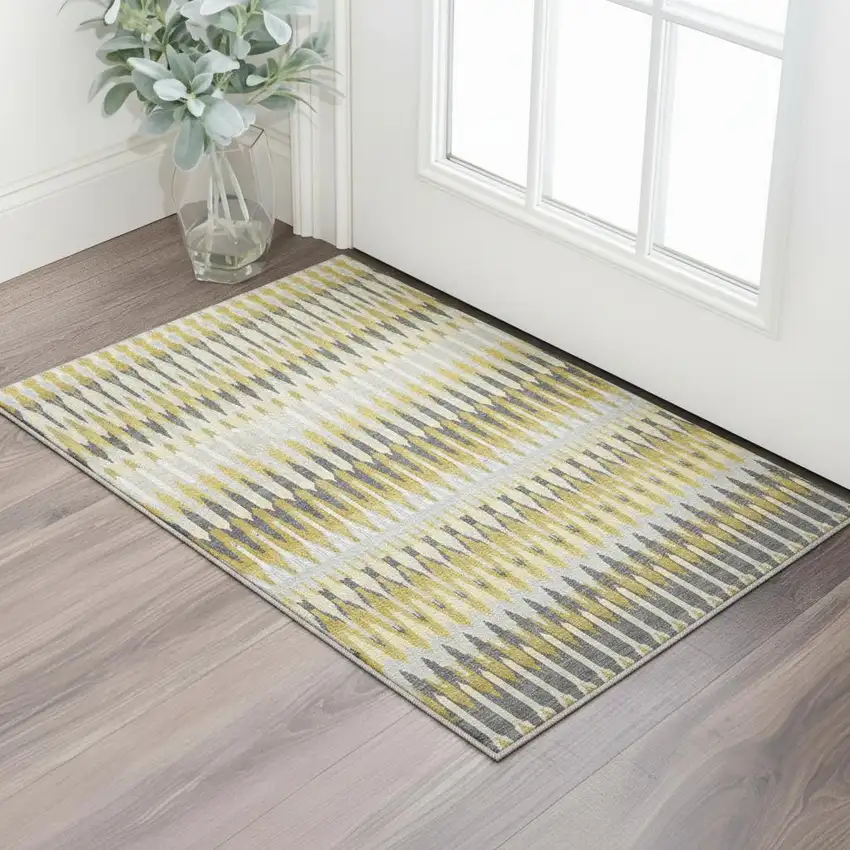 Gold Gray And Beige Southwestern Washable Area Rug With UV Protection Photo 1