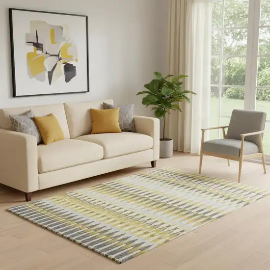 Gold Gray And Beige Southwestern Washable Area Rug With UV Protection Photo 1