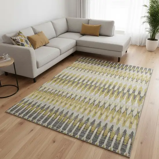 Gold Gray And Beige Southwestern Washable Area Rug With UV Protection Photo 2