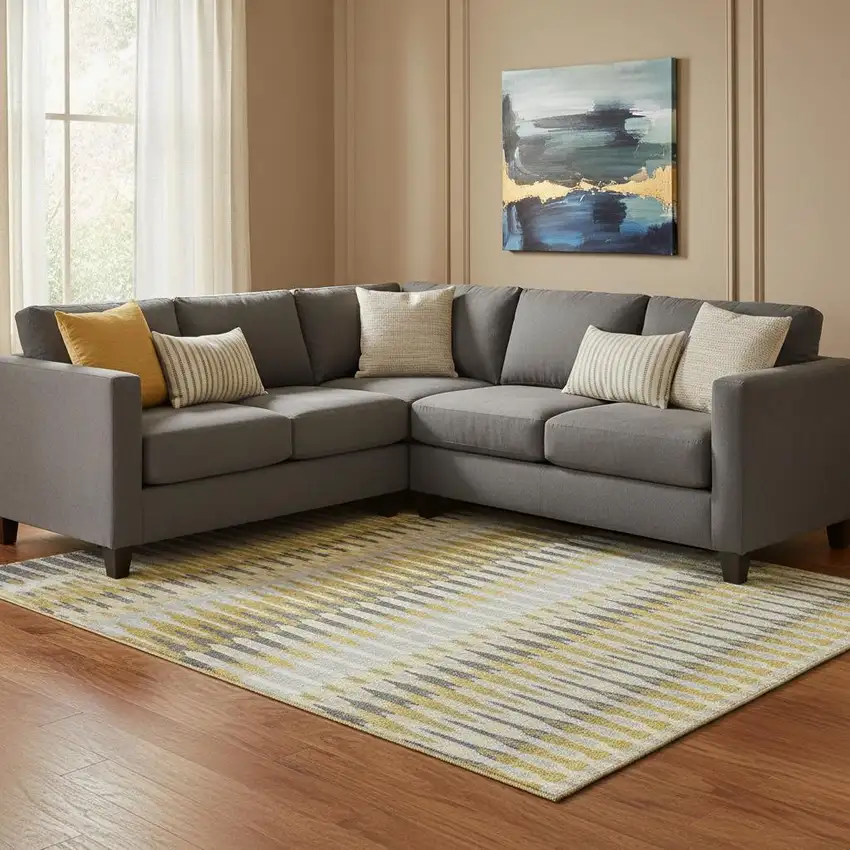 Gold Gray And Beige Southwestern Washable Area Rug With UV Protection Photo 1