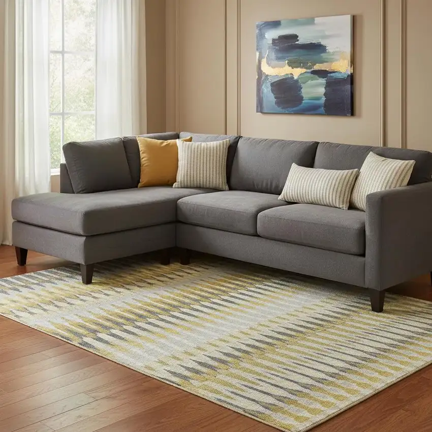 Gold Gray And Beige Southwestern Washable Area Rug With UV Protection Photo 1