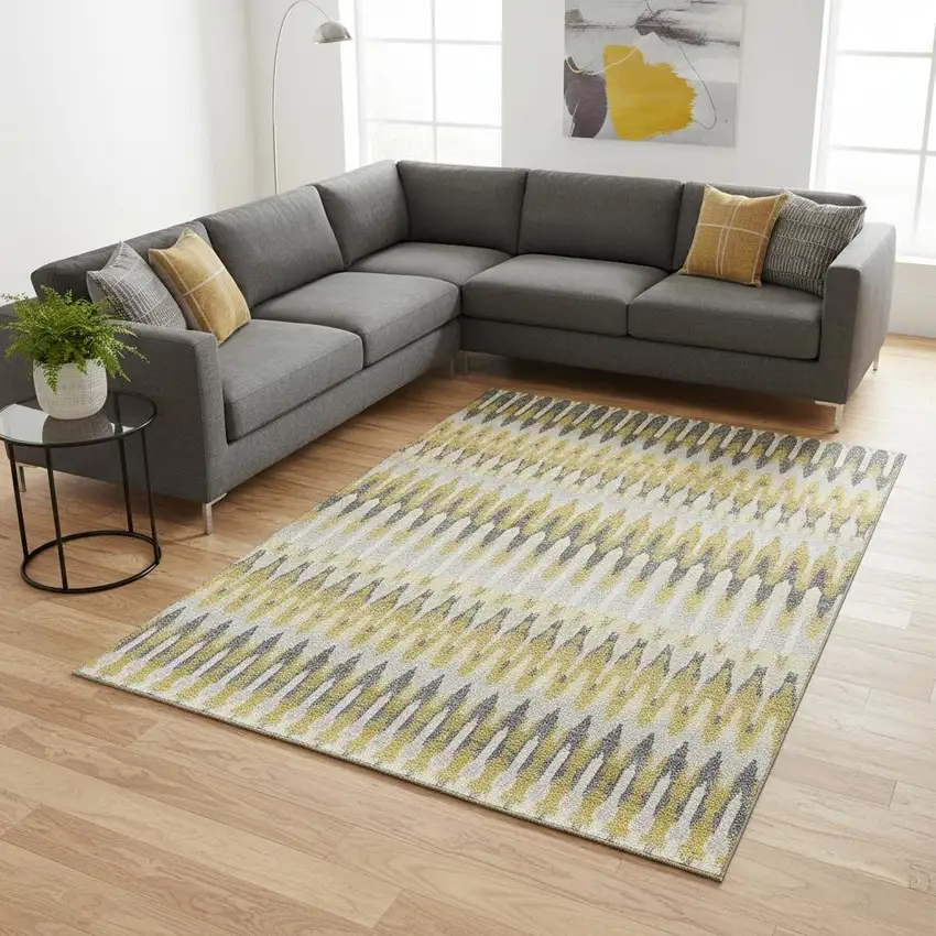 Gold Gray And Beige Southwestern Washable Area Rug With UV Protection Photo 2