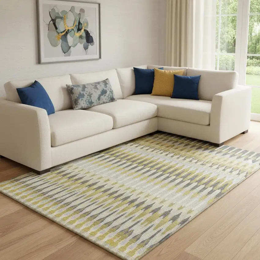 Gold Gray And Beige Southwestern Washable Area Rug With UV Protection Photo 1
